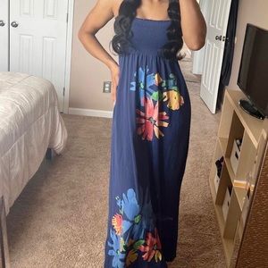 Old Navy Blue Floral Vintage Strapless Tube Maxi Dress